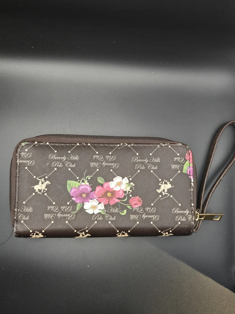 Beverly Hills Polo Club Brown Floral Wristlet Clutch